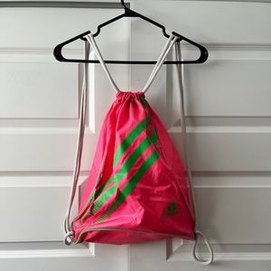 Vintage 90s Adidas Drawstring Bag - Hot Pink & Lime Green | Carry On | Book Bag
